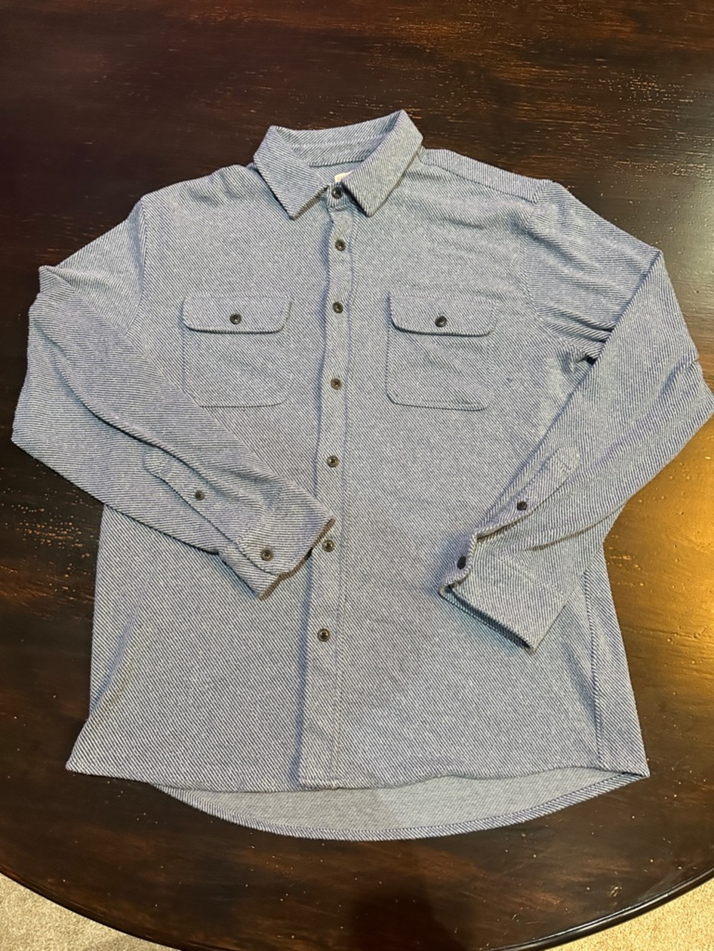 Faherty Men's Light Blue Herringbone Button-Down Shirt